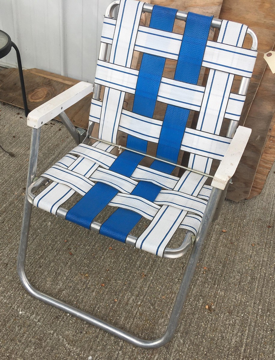 Aluminum Folding Lawn Chair Sunbeam vintage blue white adult beach