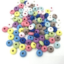 100X Holz Perlen flach Runde Spacer Perlen Schmuck machen Schnuller Clip 12X6mm 