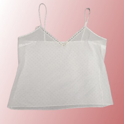 Siltex Spotted Chiffon Cami Top Pyjama Womens Large Nightwear French Lace Trim