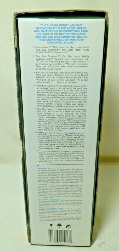 Baddass 600 Watt Metal Halide MH Conversion Grow Light-Blue Diamond (Vegetative) - Image 4 of 4