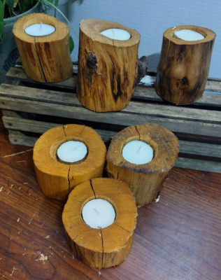 Rustic Hand Crafted Real Iron Wood Tea Light Candle Holder Stained, USA lot of 6
