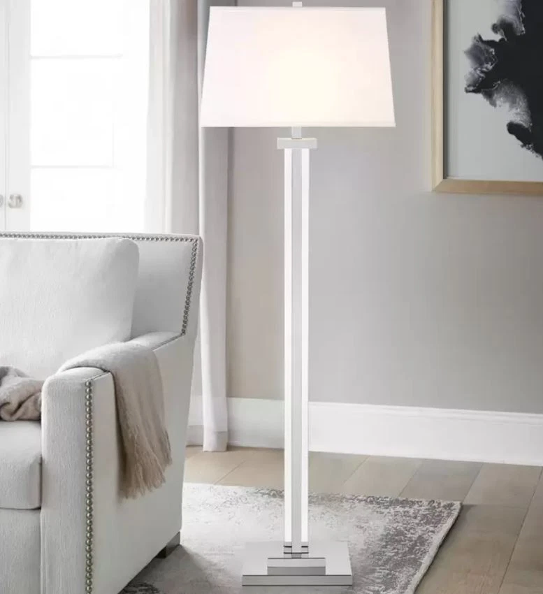 Bridgeport Floor Lamp Polished Chrome Metal Base and Crystal Panel