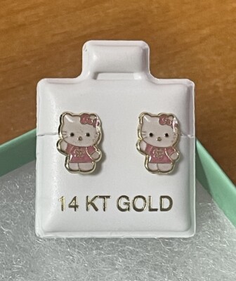 Kitty Katze Ohrstecker 14 Karat massiv Gold mit Sicherheitsrücken