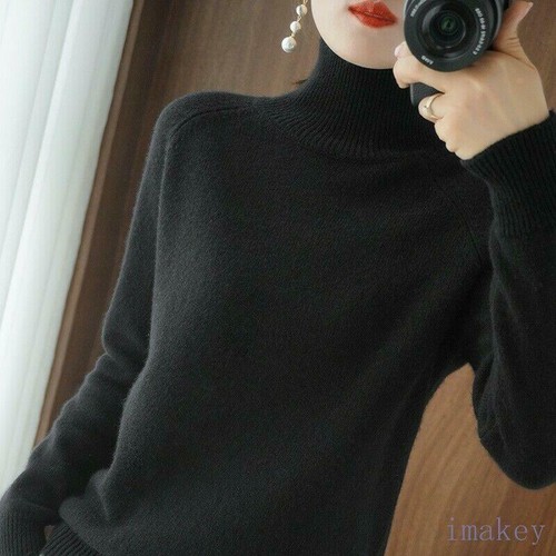 Damen Hoher Kragen Dünner Pullover Strickpullover Langarm Komfort Freizeit Tops - Bild 16 von 33