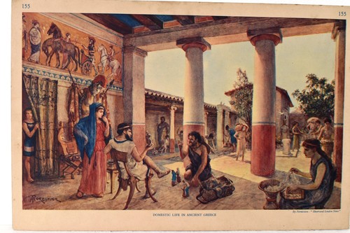 Vintage Lithograph Print Domestic Life In Ancient Greece By Amedee Forestier - Picture 2 of 6