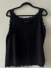 Christopher  Banks Y2K Lace Trim Cami Top Black Goth Romantic Vamp Size Large