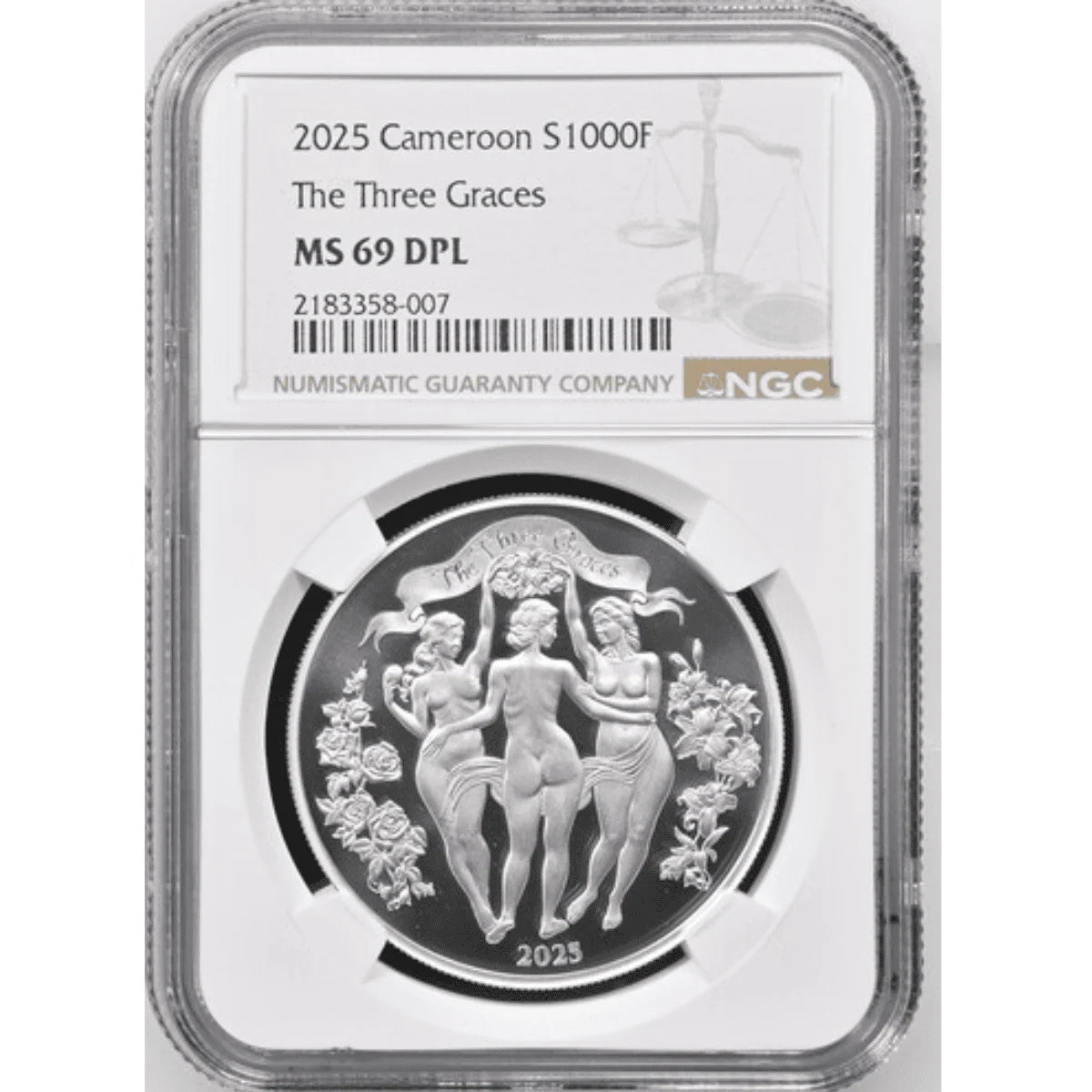 2025 Cameroon Celestial Beauty Three Graces 1 oz Silver Coin NGC MS 69 DPL