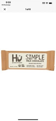 (4 Bars) Hu Kitchen Organic Simple Milk Chocolate Bar, 1 Oz Exp 11/2