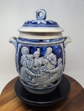 Vintage German Salt Glazed Stoneware Punch Bowl Tureen Lidded Cobalt Blue 6 L