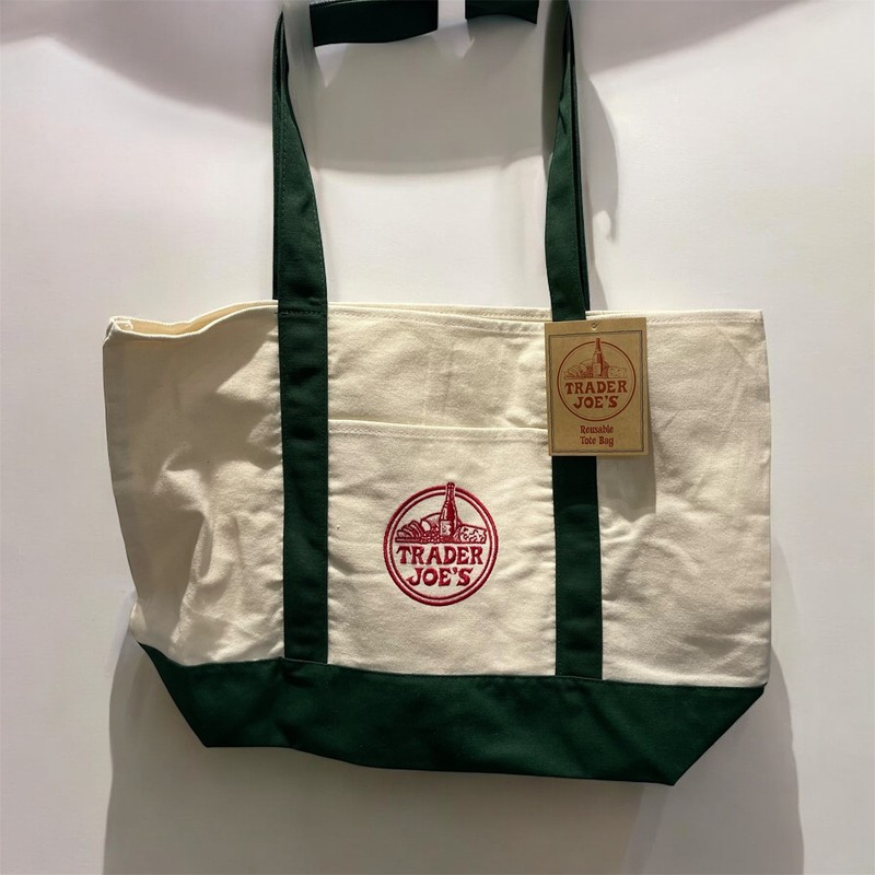 New GREEN  Trader Joe's Canvas Tote Bag (Large Regular Size)