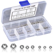 140 PCS Hardware Hex Nuts Assortment Kit M1 to M3 Stainless Steel Thread