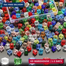 100 Pcs 8mm Cube Crystal Glass Beads for Jewelry Making,Square Crystal Beads wit