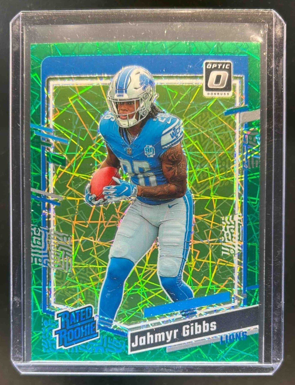 2023 Donruss Optic Jahmyr Gibbs Green Velocity Prizm Rated Rookie #236 Lions