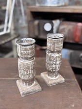 Pair Of Rustic Wooden Candle Holders / Large Church Candle Candlesticks /F