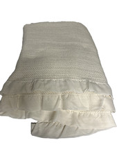Vintage Acrylic Blanket With Satin Trim Off White 60" X 85"