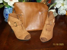 Rachel Zoe Handbag Brown Vegan Leather & 4" Brass Suede Stiletto Booties 9M