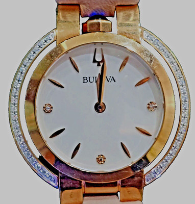 98R267 BULOVA WOMEN'S RUBAIYAT ROSE GOLD CASE PINK LEATHER WATCH  M-37