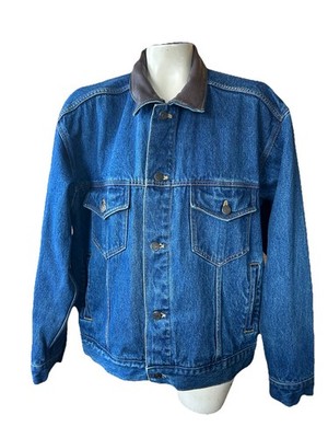 Mcs Marlboro Country Store Unisex Denim Jacket Leather Collar M Trucker Boho