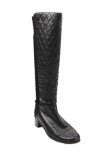 Stuart Weitzman Womens Leather Quilted Knee High Boots Black Size 7 Medium
