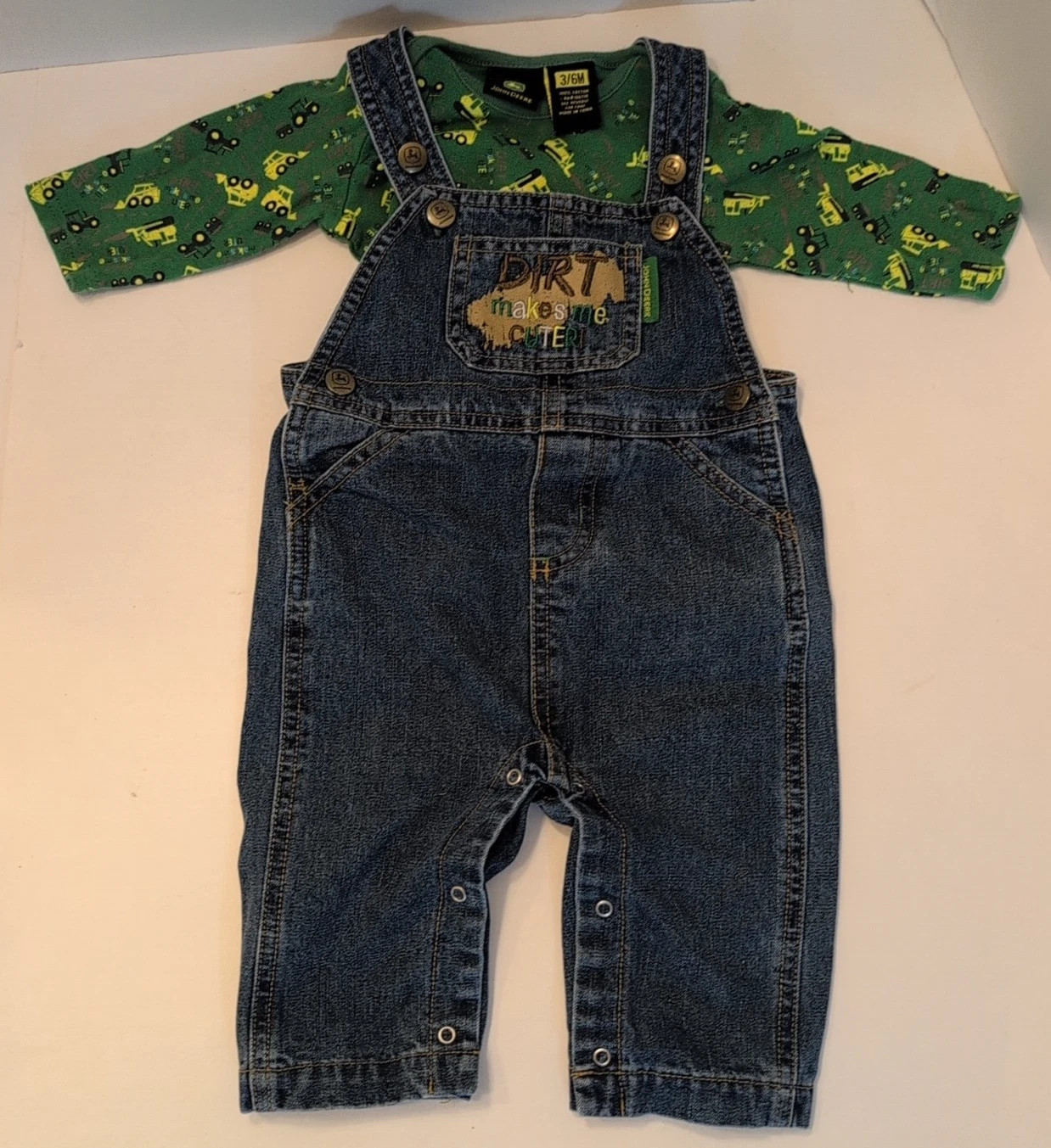 John Deere Overalls Baby Size 3/6 Mo Classic Blue Denim Bib Farm Country Outdoor