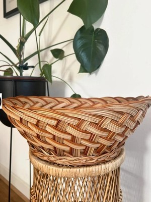 Vintage Handgewebt Weidenkorb Schale Rustikal Boho Rattan Obst Brot Wabi Sabi