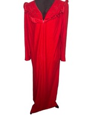 Vintage Laura Smith Robe Housecoat Long Sleeve Medium Red Zip
