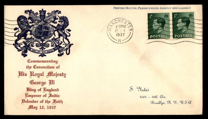 Mayfairstamps England 1937 pair George VI coronation commemoration Cover cca_269