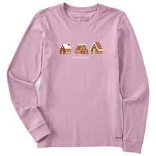 Life is Good. Women's Gingerbread House Trio Long Sleeve Crusher Tee