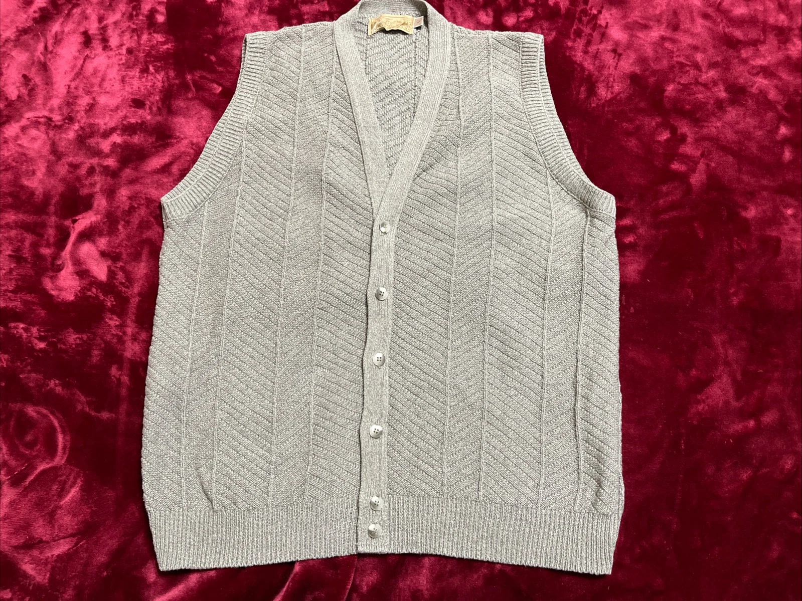 Vintage Shenandoah Vest Mens Large Gray Waffle Knit Grandpa 100% Cotton Perfect!