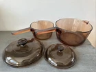 VTG Lot 4 Pyrex Corning VISION Ware Amber Saucepans Pots & Lids - 1L & 2.5L