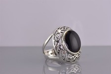 Sterling Silver 23mm Domed Openwork Black Onyx Split Band Ring 925 Sz: 7