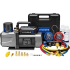 A2L 14.4CFM AC Vacuum Pump 4 Way HVAC Manifold Gauge Set 1.5HP R454B R32 R1234yf