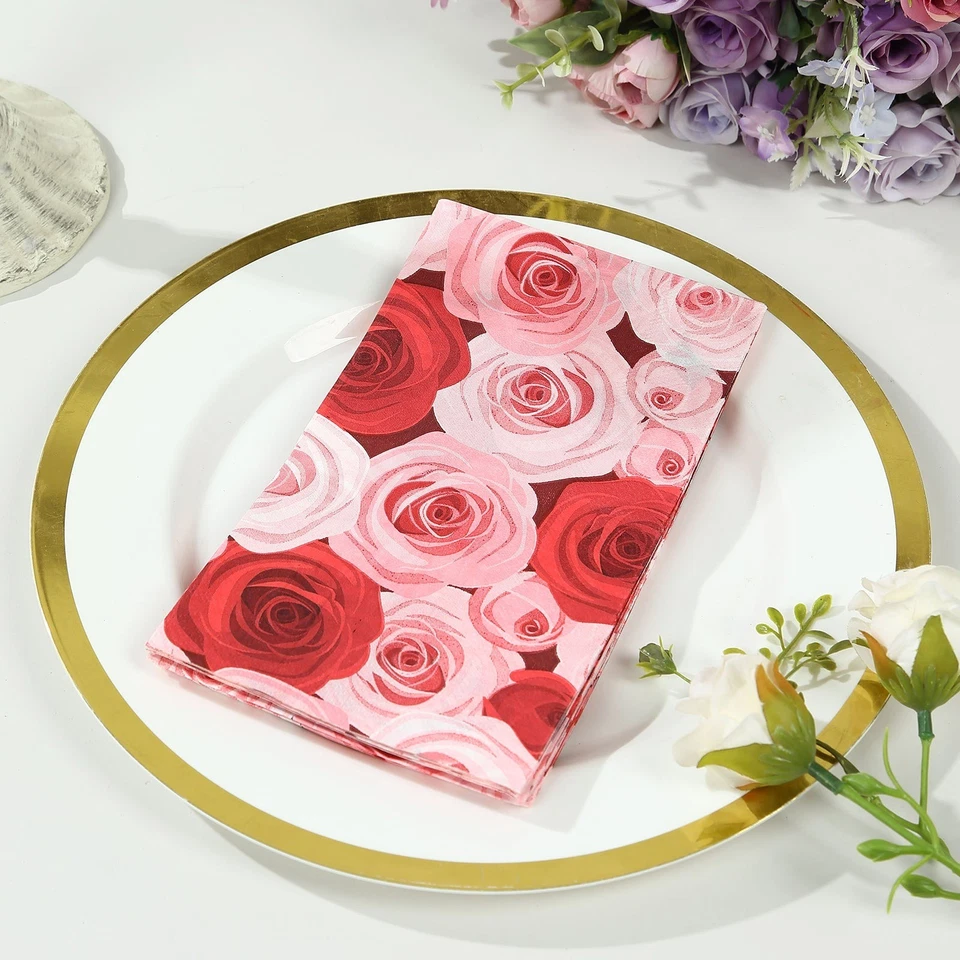 50 Paper Disposable Dinner Napkins with Rose Print Party Decorations - Image 2 of 4