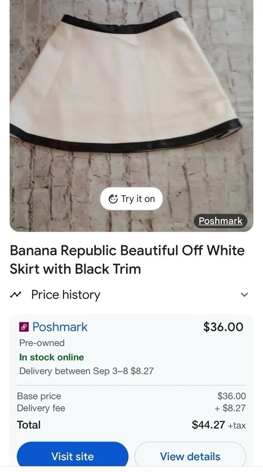 NUEVO CON ETIQUETAS $89 Talla Pequeña Banana Republic Blanco Forrado Mini Falda Corta Línea A Para Mujer Foto 3 de 4