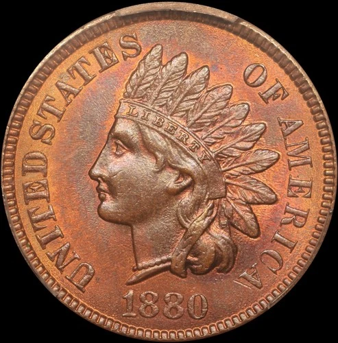 1880 1c Indian Head Cent PCGS MS 64 BN Beautiful Tone, Looks RB