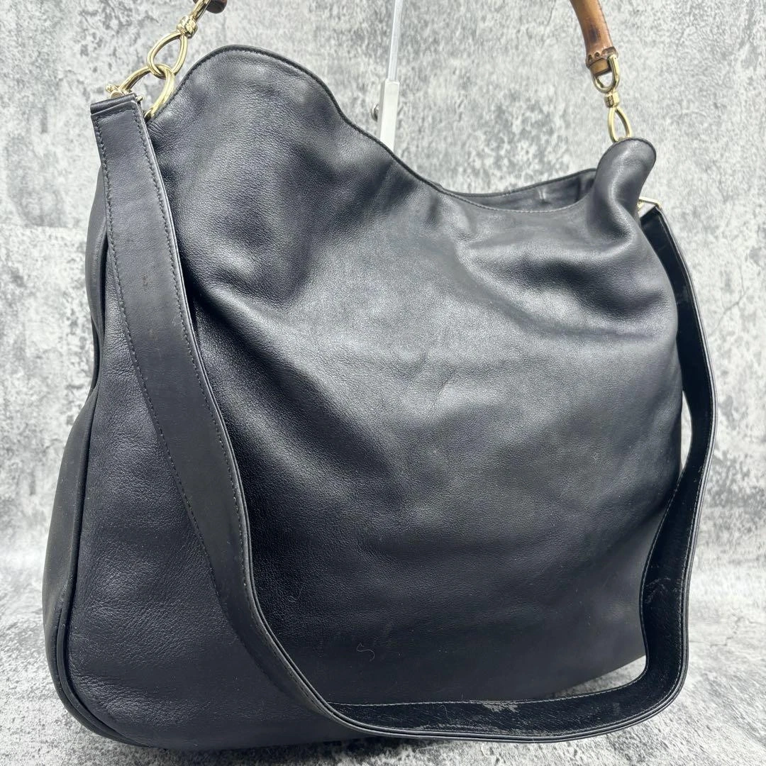 Sac bandoulière GUCCI 2 voies bambou main cuir noir #PGELPC