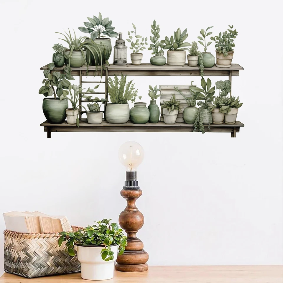 Conjunto de 2 adesivos de parede decalques de plantas em vasos tropicais para decoração de casa arte autoadesiva - Imagem 4 de 4