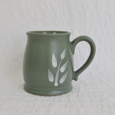 Green Tankard Style Mug, Hand Painted Leaf Design Large Mug