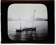 Lantern Slide of Sailboat at Lake George NY around 1880 by Atkinson SHIPS FREE