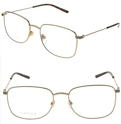 GUCCI GG1052O 1052 Gold Classic Stripe Wire Logo Unisex Eyeglasses 57mm 004