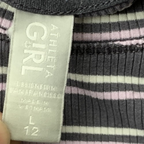Athleta Kids Girls Size Large 12 Shirt Long Sleeve Top Gray Pink Ribbed Striped - Picture 8 of 9