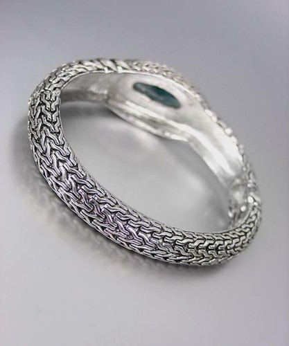 GORGEOUS Chunky Designer Silver BALINESE Weave Cable Blue Crystals Bracelet - Picture 3 of 3