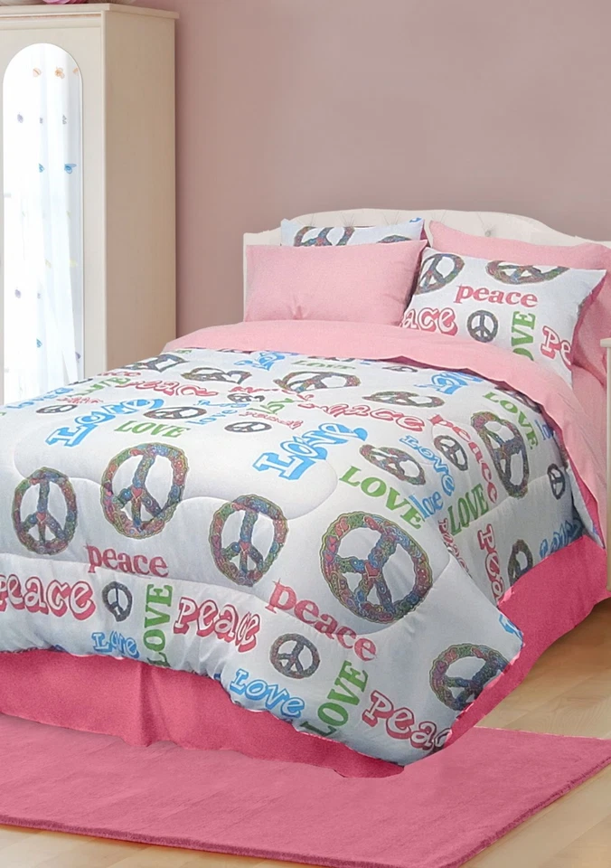 Juego de edredón 4 piezas Veratex "Paz y amor" ~ Completo 76" x 86" ~ Multi **NUEVO** Foto 2 de 2