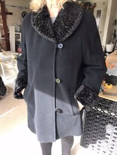 3/4 Length Fake Fur Trimmed Wool Jacket