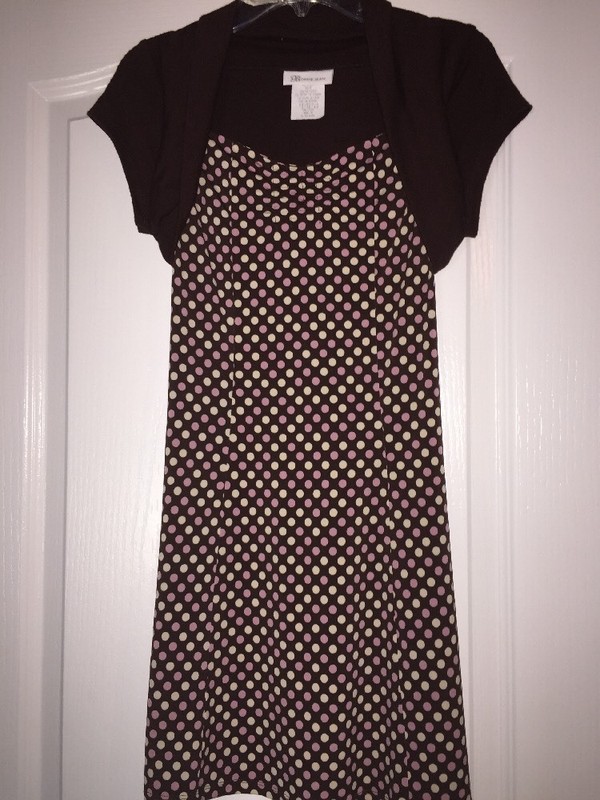 Bonnie Jean BROWN Polka Dot Dress With Attached Shrug Size 10 EUC