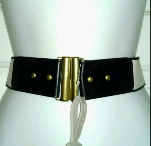 NWT $44 NEW Fossil Black Gold Rivet Studded Leather Waist Belt M  - Picture 1 of 6