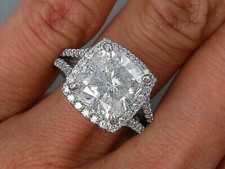 Lab-Created 3.87CT Cushion Cut Diamond Halo Engagement Ring 14K White Gold Over
