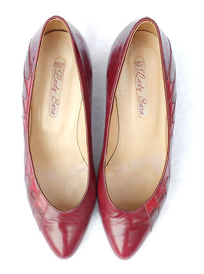 Escarpins Vintage LADY SARA En Cuir Bordeaux - Taille 36,5 (P 36½) - Très Bon état (TBE)