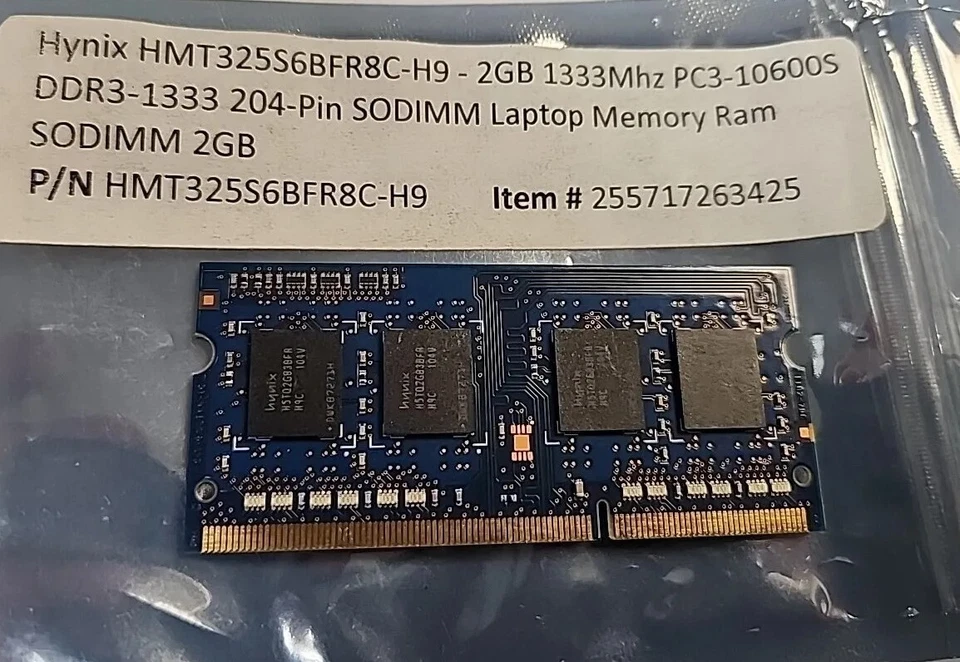HYNIX-2GB 1333Mhz PC3-10600S DDR3 memory module for sale, P/N: HMT325S6BFR8C-H9 - Image 2 of 2