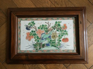 17th Century Kangxi period Framed famille verte porcelain tile